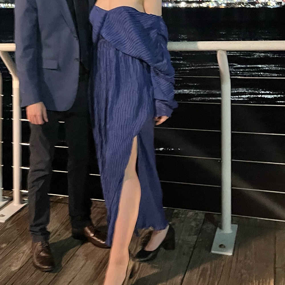 Open Back Blue Formal Dress with Split